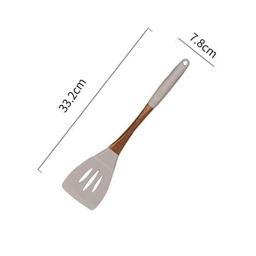 Gray Silicone Cooking Utensils with Wooden Handles (BPA Free)