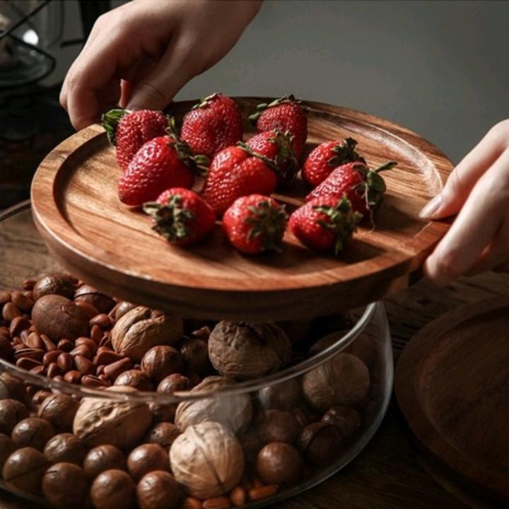 Transparent Glass Storage Canister Holder with Wood Lid