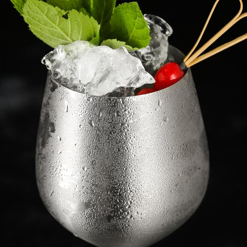 Stemmed Stainless Steel Wine Glasses, Elegant Silver Tone Drinkware for Cocktails
