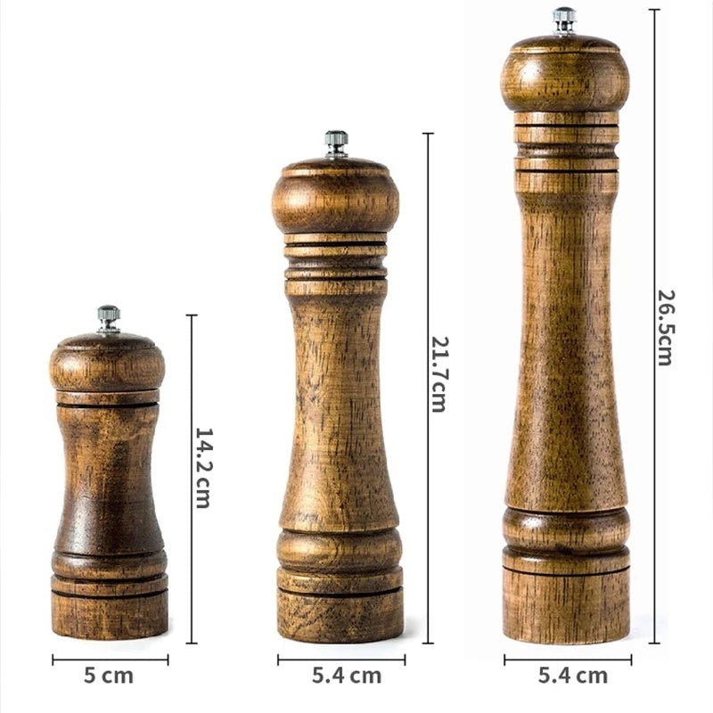 Wooden Salt and Pepper Mills Shakers with Cleaning Brush & Wood Stand