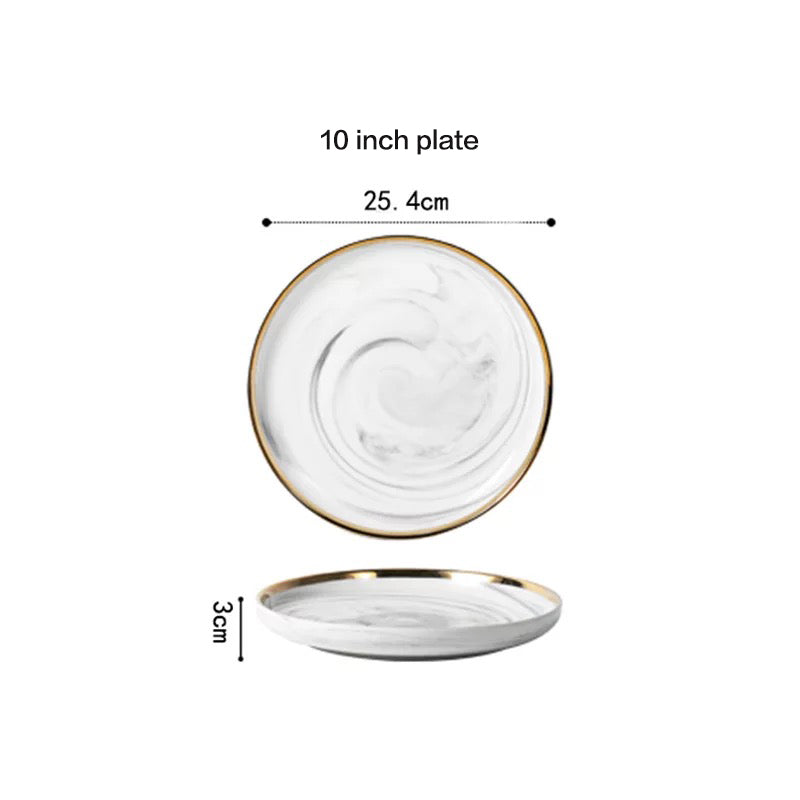Marble Porcelain Gold Dinnerware, Matte Gray