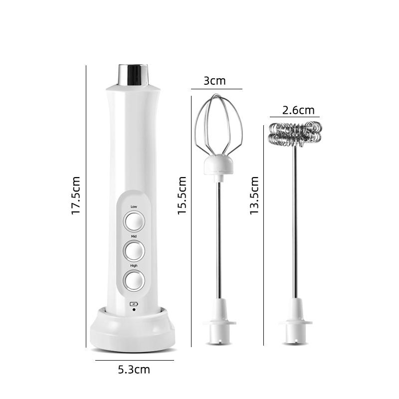 Rechargeable Milk Frother Handheld With 3 Stainless Whisk and Charging Base