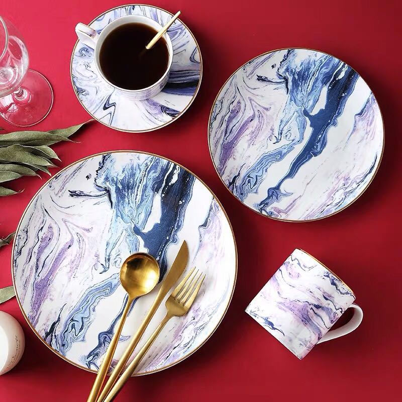European Marbled Gilt Ceramic Plate