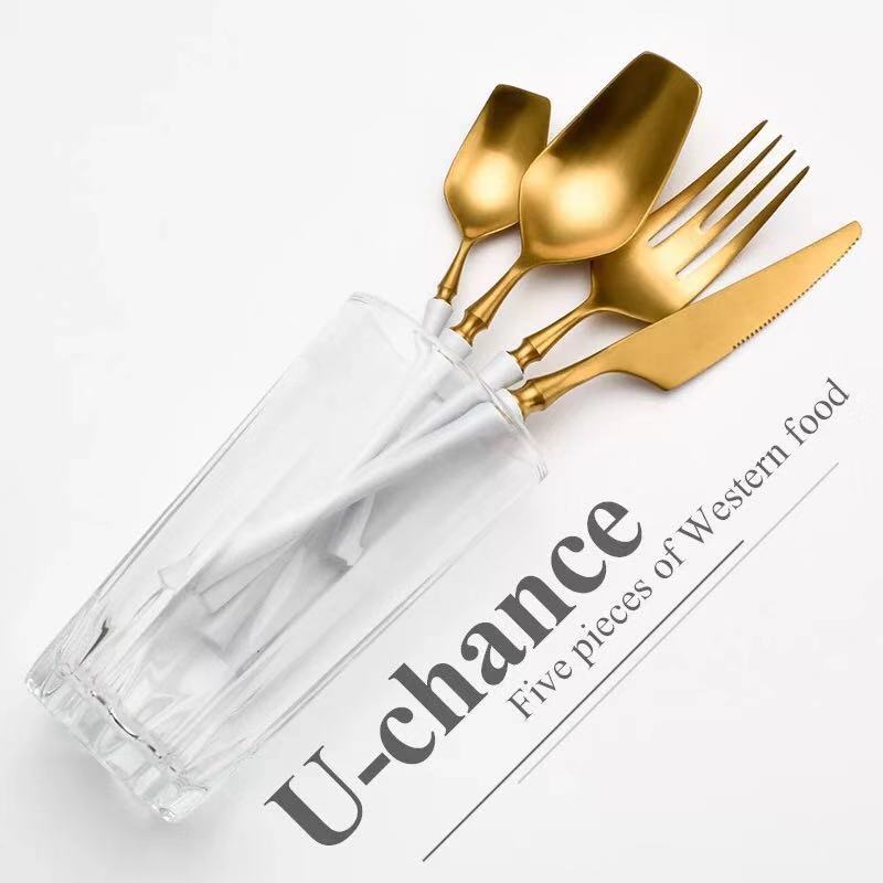 White Golden Plated Stainless Steel Flatware Set