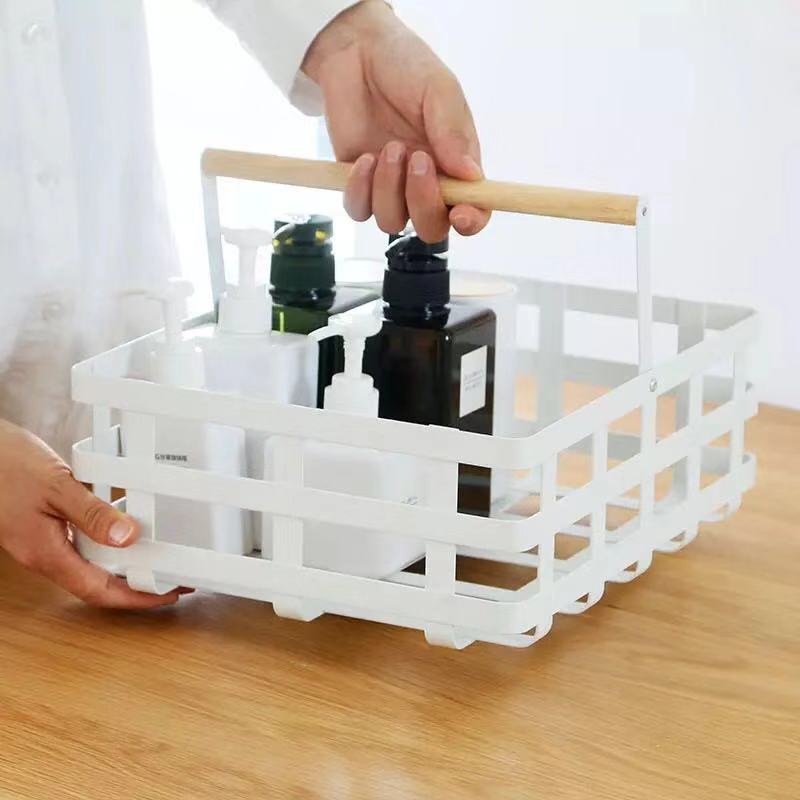Wire White Baskets with Wood Handle