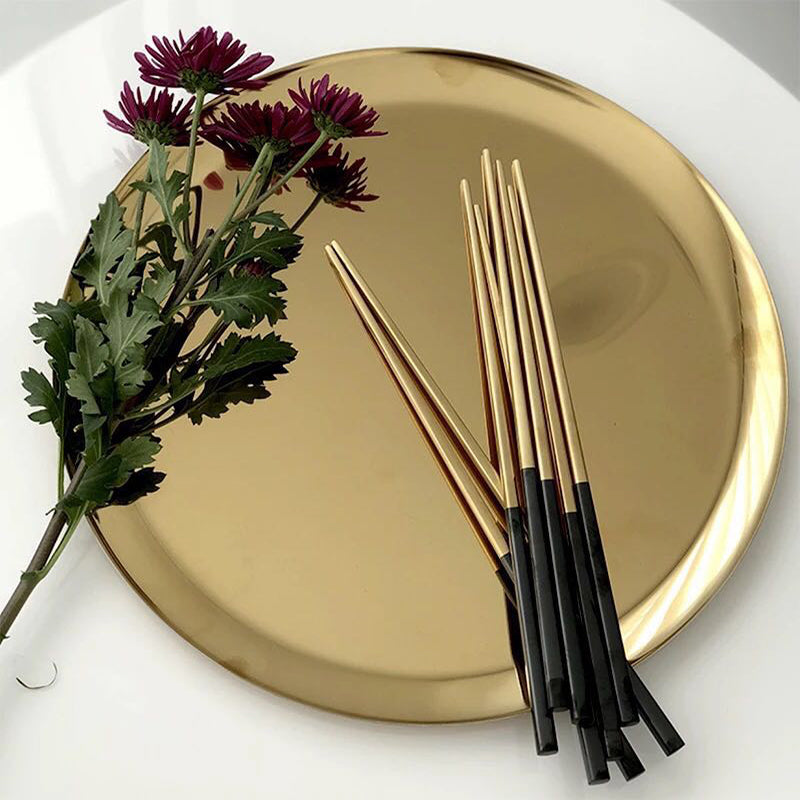 5 Pairs Premium 304 Stainless Steel Chopsticks(Black&Gold)