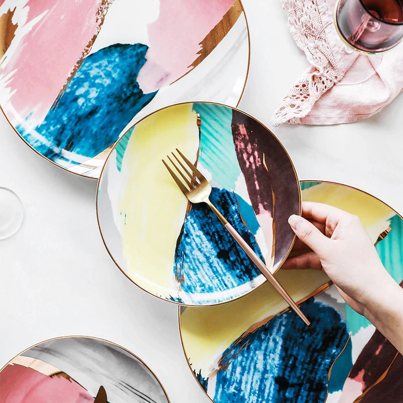 Watercolor Ceramic Porcelain Dinner Plates