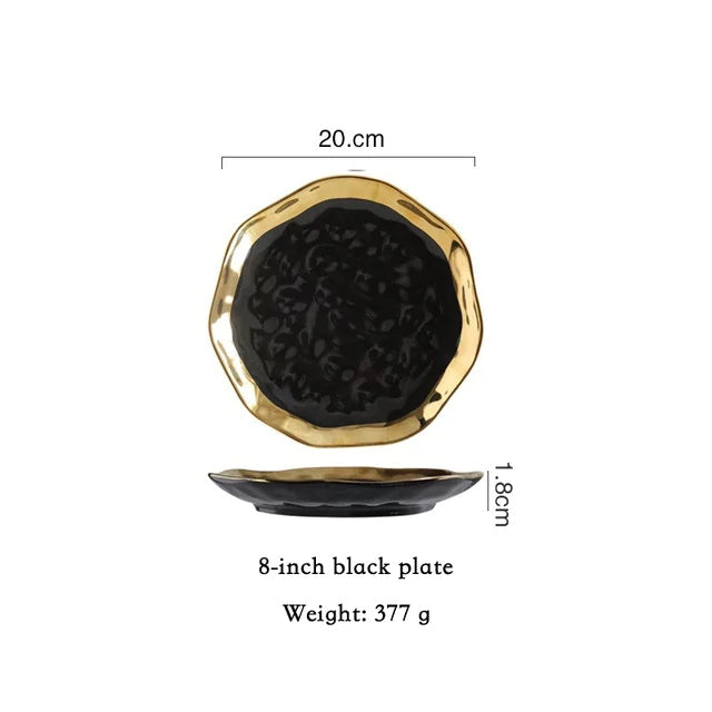 Ceramic Dinner Plates, Nordic Style Marble Gold Inlay Dinner Plates
