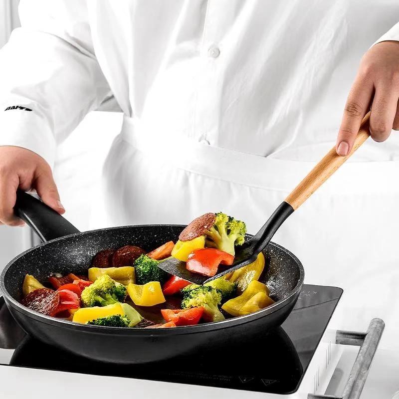 13Pcs Silicone Cooking Utensils Wooden Handle With Stainless Steel Storage Box, Nonstick Cookware (BPA Free)