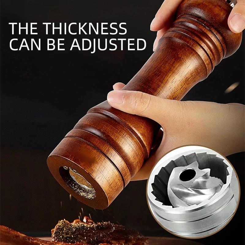 Wooden Salt and Pepper Mills Shakers with Cleaning Brush & Wood Stand