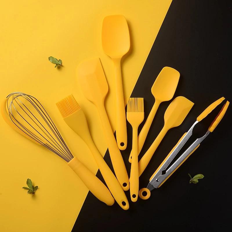Yellow Kitchen Utensil Set, Stainless Steel & Silicone Heat Resistant Professional Cooking Tools (BPA Free)