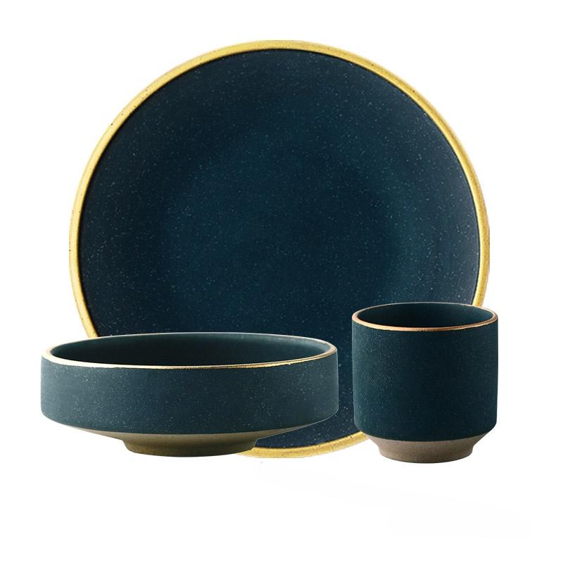 Ceramic Gold Inlay Plates Steak Food Dish Nordic Style Retro Tableware Bowl Ins Dinner Plate Cup High End Dinnerware Set