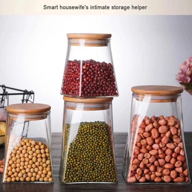Jar Container Decorative Canister Terrarium Vase With Extra Wide Mouth Wooden Lid