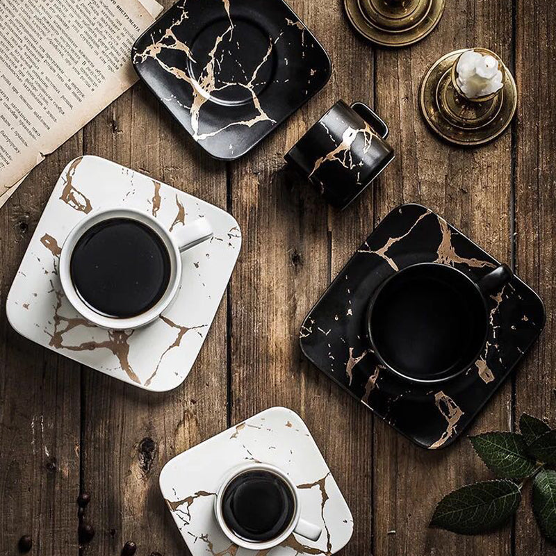 Gold Inlay Ceramic Marble Mug