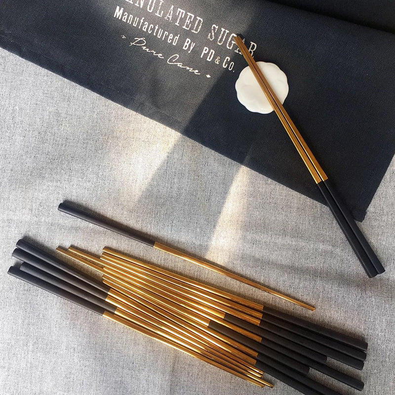 5 Pairs Premium 304 Stainless Steel Chopsticks(Black&Gold)