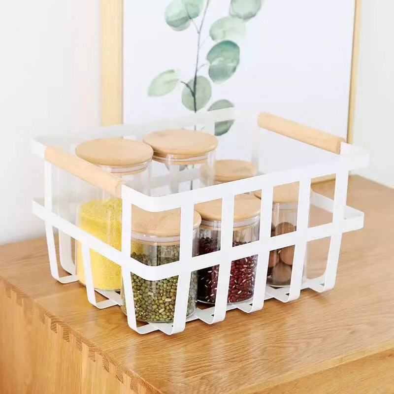 Wire White Baskets with Wood Handle