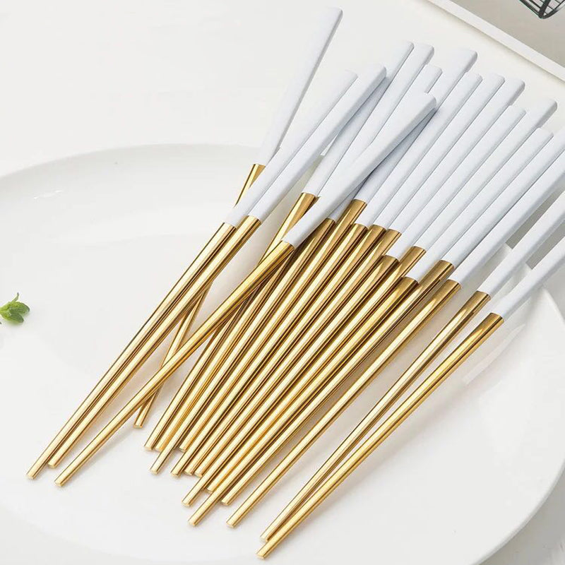 5 Pairs Premium 304 Stainless Steel Chopsticks(White&Gold)