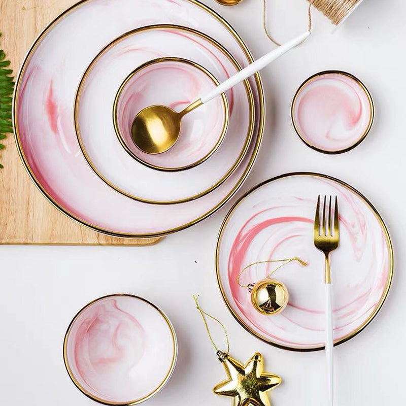 Marble Porcelain Dinnerware, Matte Pink