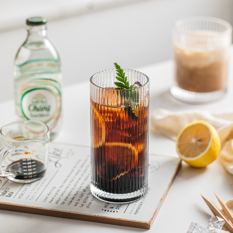 Classic Ribbed Drinking Glass Cups 370ml & 410ml | Set of 8 | Includes 4PCS Straws