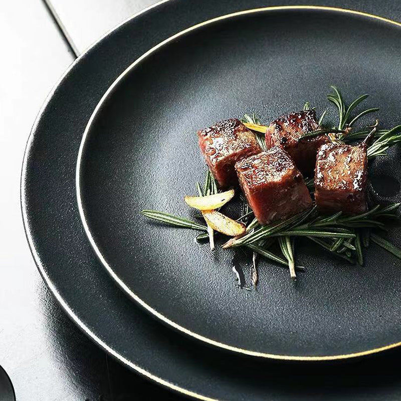 Black Crystal Frosted Ceramic Plate
