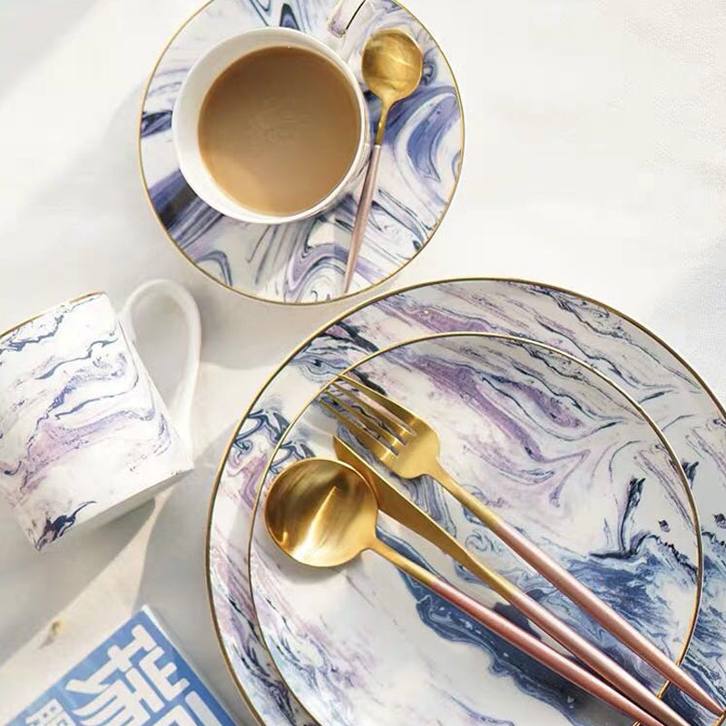 European Marbled Gilt Ceramic Plate