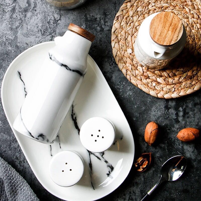 Simple Marbled Seasoning Pot Set