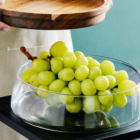 Transparent Glass Storage Canister Holder with Wood Lid