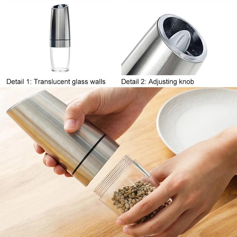 Premium Gravity Electric Salt and Pepper Grinder with LED Light