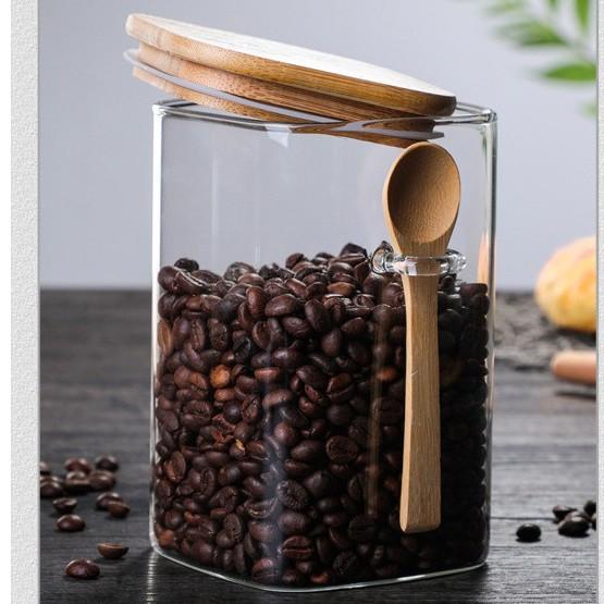 Clear Glass Containers for Pantry with Wooden Spoon