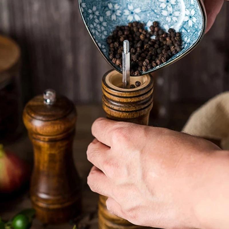 Wooden Salt and Pepper Mills Shakers with Cleaning Brush & Wood Stand