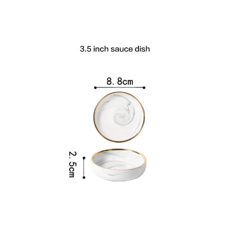 Marble Porcelain Gold Dinnerware, Matte Gray