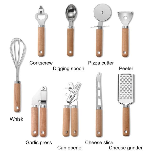 Kitchen Tool Wooden Handle Stainless Steel Set