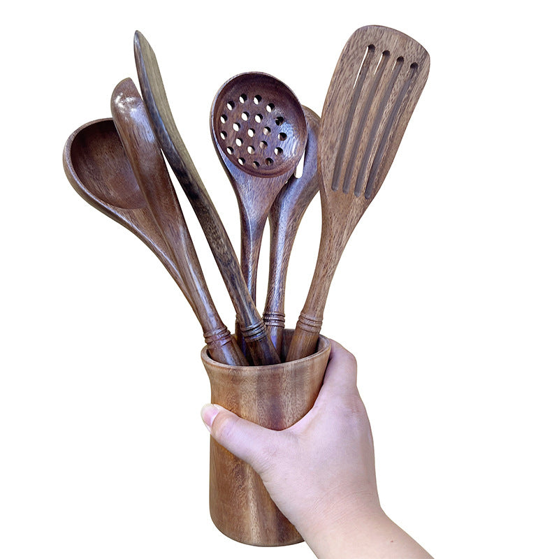 INSETLAN Solid Wood Frying Shovel Kitchen Non-Stick Pan Drain Shovel Wooden Kitchen Utensils High Temperature Resistant Cooking Shovel Salad Spoon Wooden Kitchen Utensils Set
