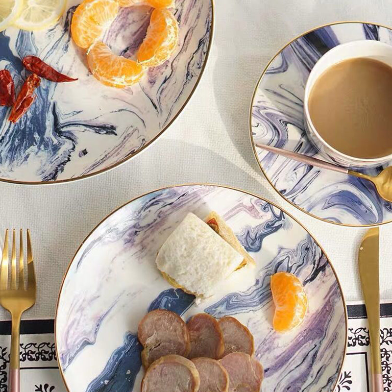 European Marbled Gilt Ceramic Plate