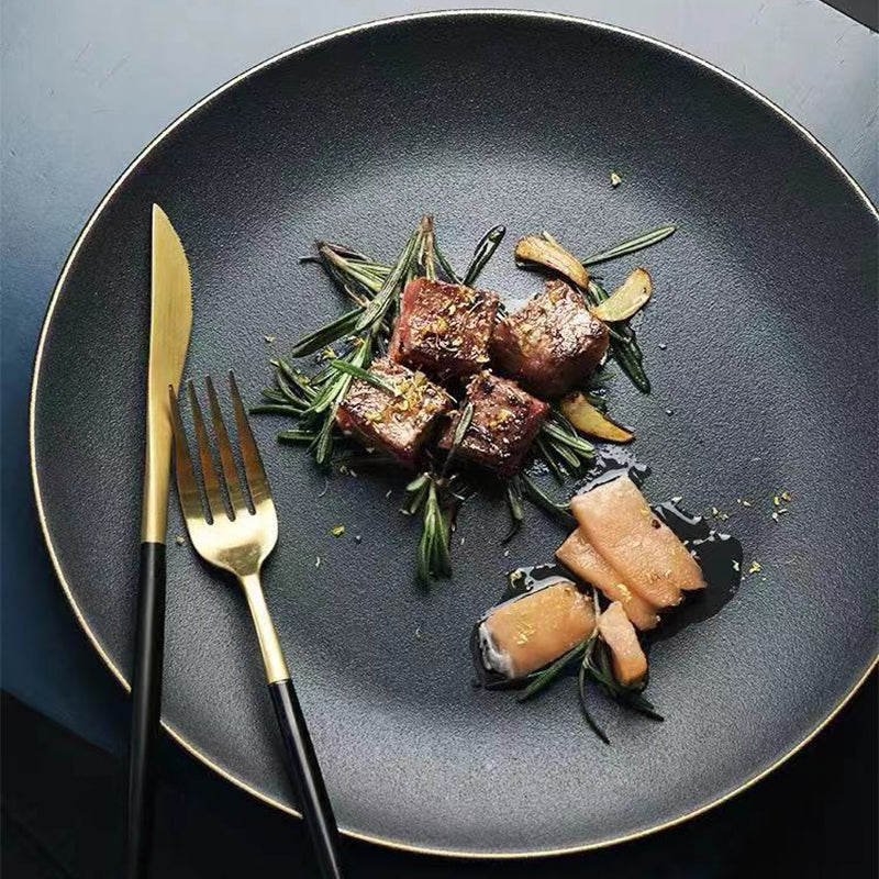 Black Crystal Frosted Ceramic Plate