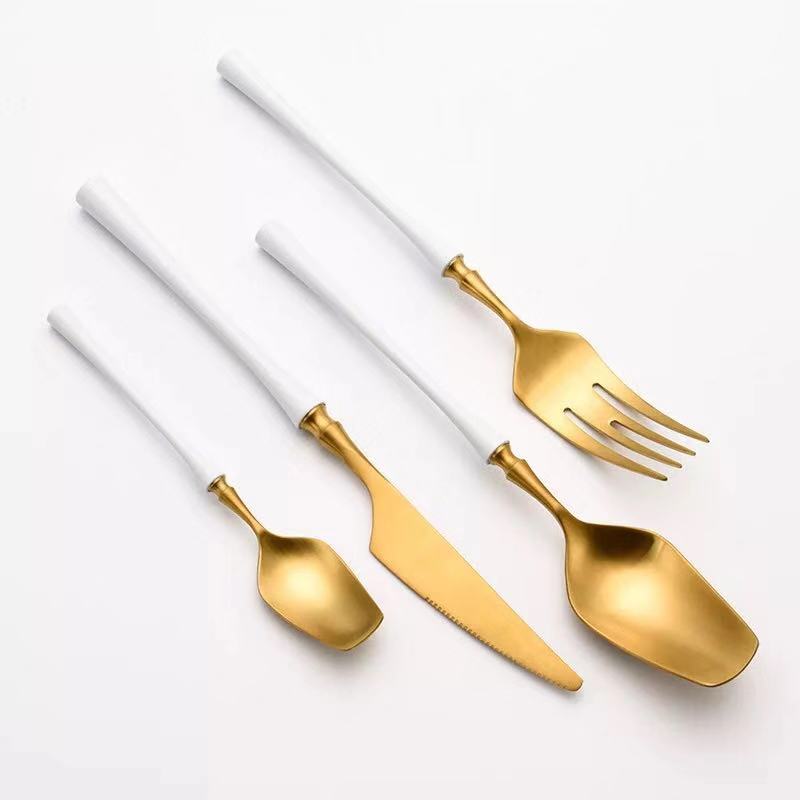 White Golden Plated Stainless Steel Flatware Set