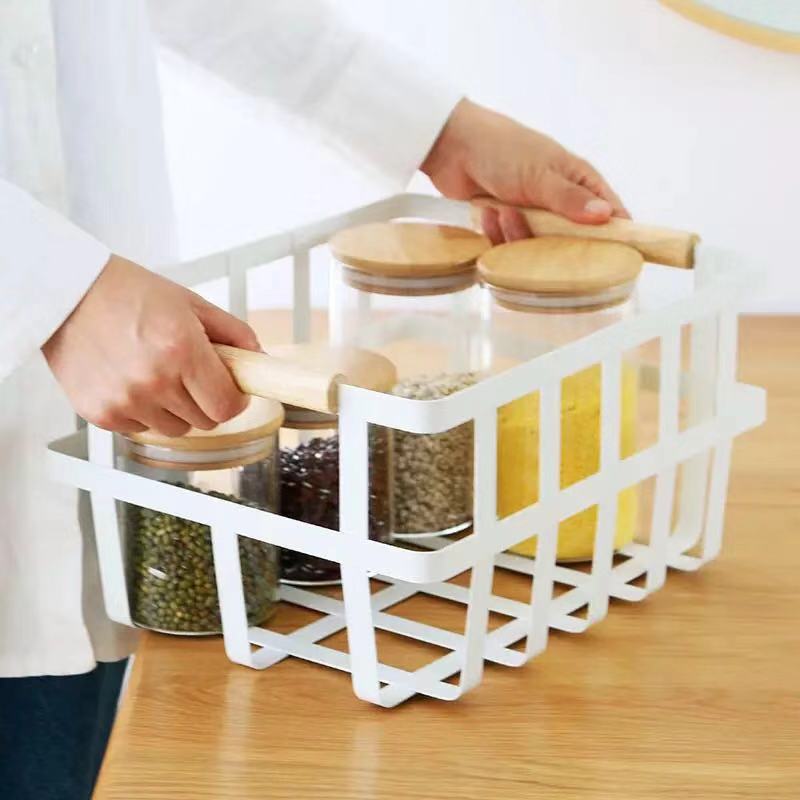 Wire White Baskets with Wood Handle