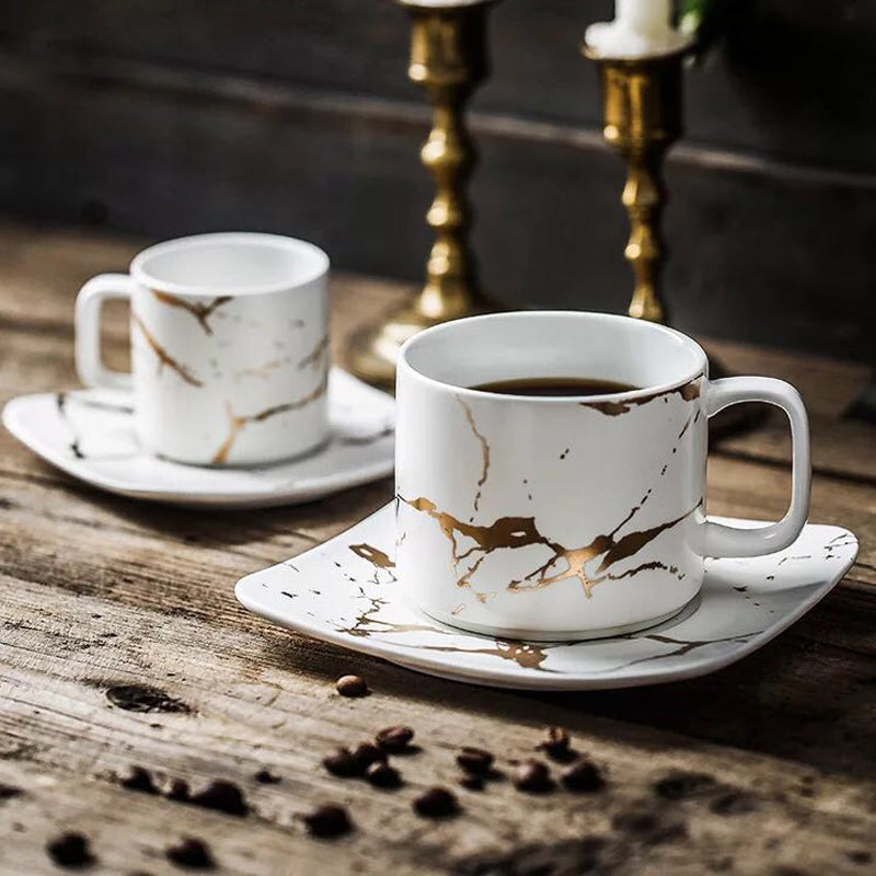 Gold Inlay Ceramic Marble Mug