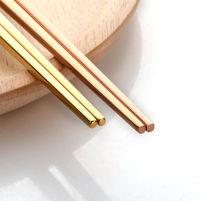5 Pairs Premium 304 Stainless Steel Chopsticks(White&Gold)