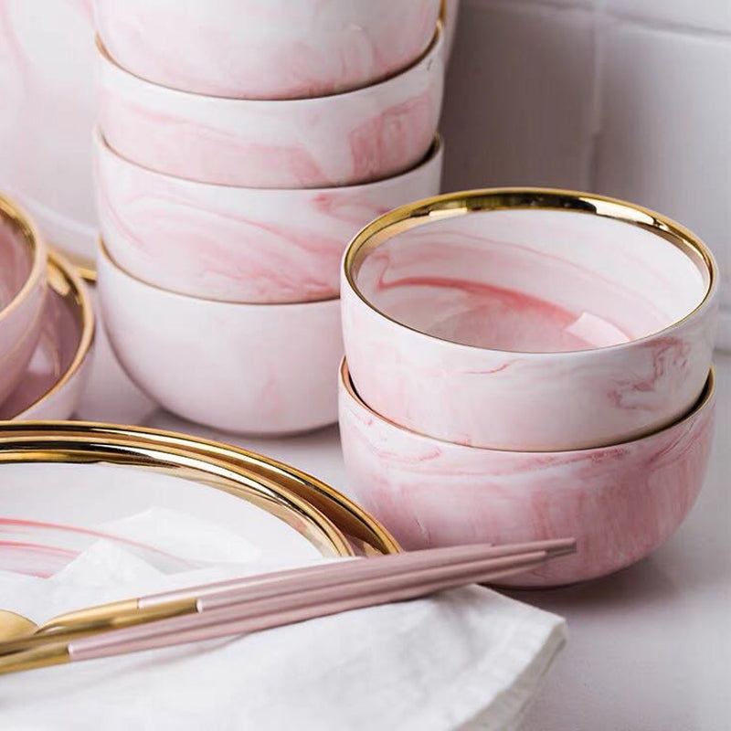 Marble Porcelain Dinnerware, Matte Pink