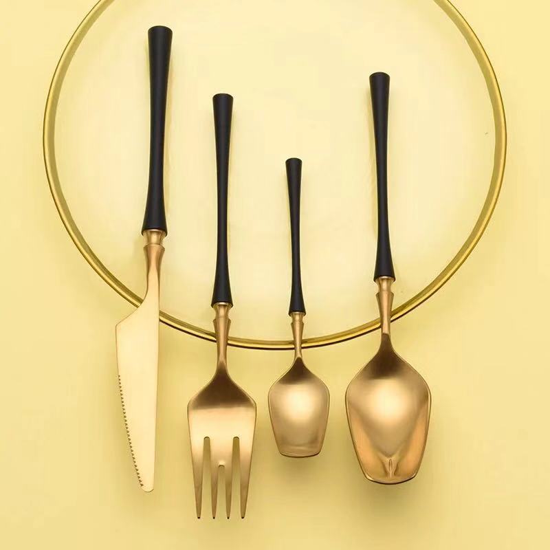 Black And Golden Plated Stainless Steel Flatware Set