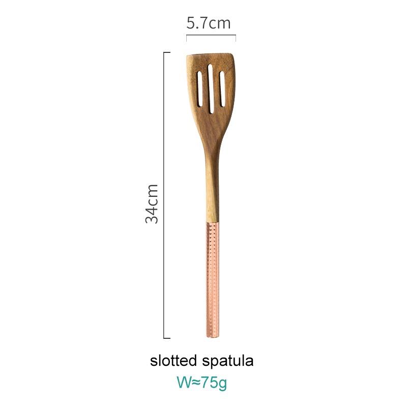 Wooden Cooking Utensils Set with Pink Rose Gold Handles