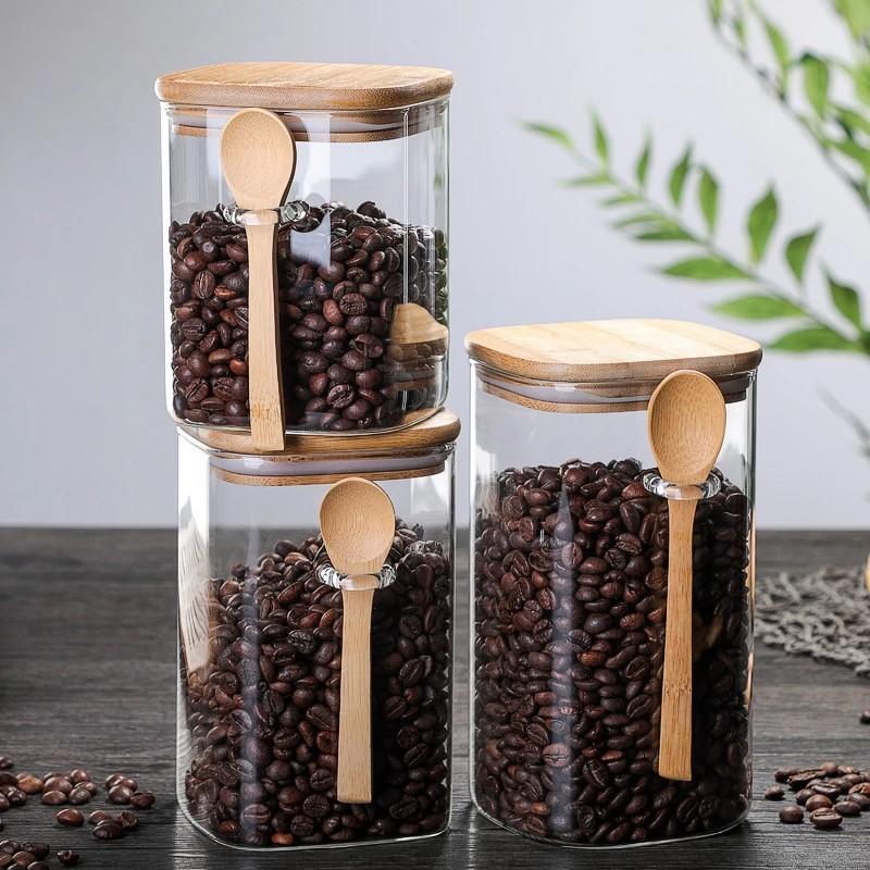 Clear Glass Containers for Pantry with Wooden Spoon
