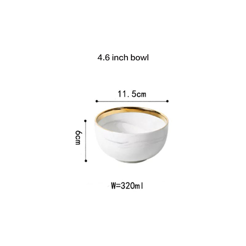 Marble Porcelain Gold Dinnerware, Matte Gray