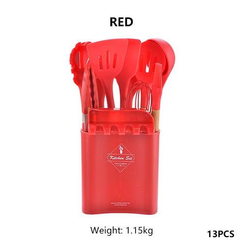 13Pcs Silicone Cooking Utensils Wooden Handle With Stainless Steel Storage Box, Nonstick Cookware (BPA Free)