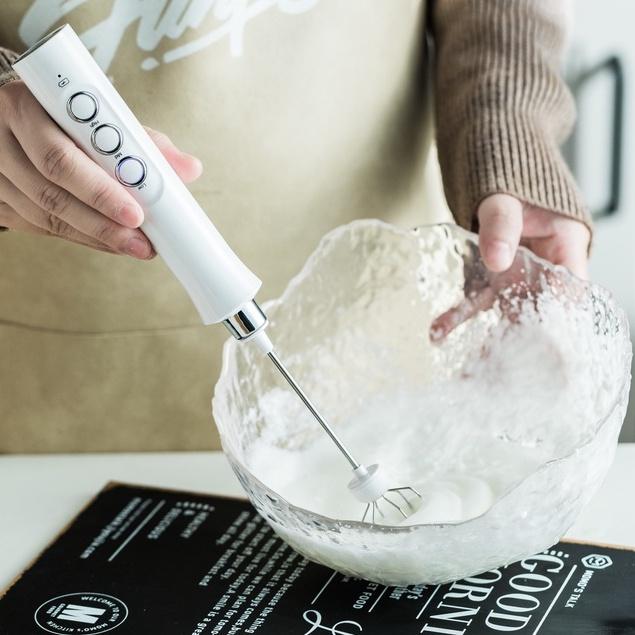 Rechargeable Milk Frother Handheld With 3 Stainless Whisk and Charging Base
