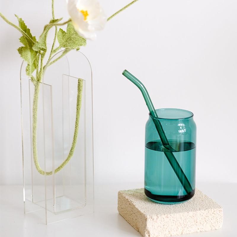 Can Shaped Colored Glass Cups With Straws