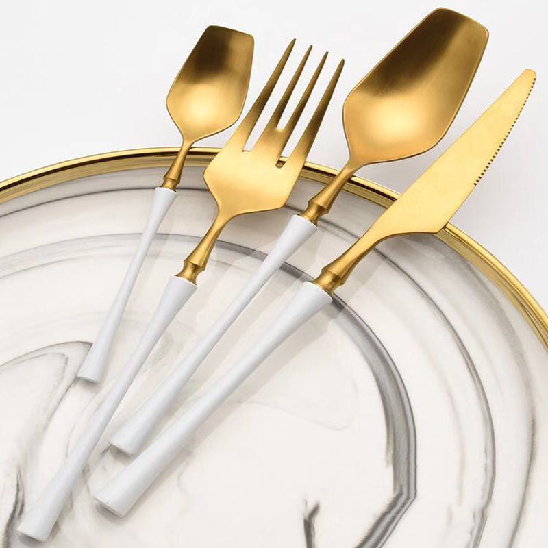 White Golden Plated Stainless Steel Flatware Set