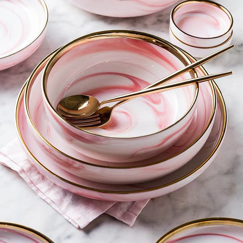 Marble Porcelain Dinnerware, Matte Pink