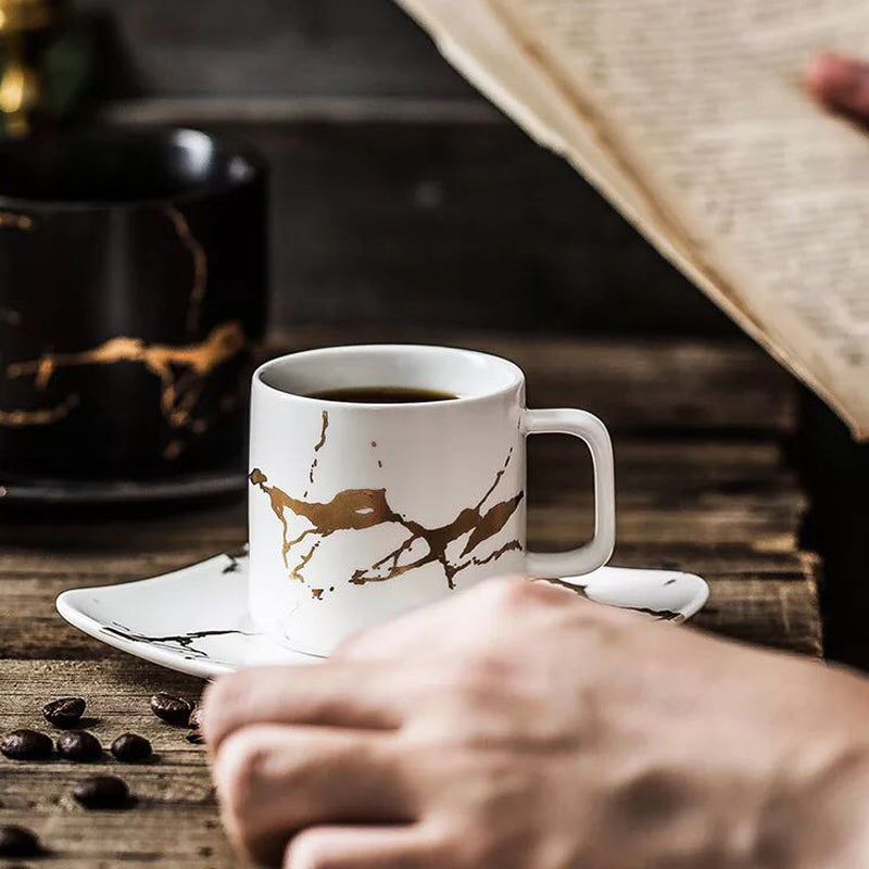 Gold Inlay Ceramic Marble Mug